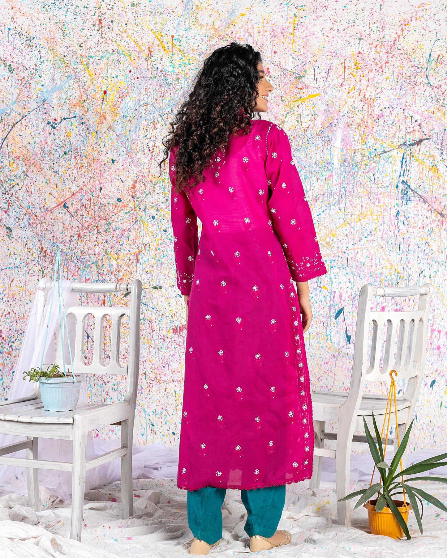 Striking Plum Chikankari Kurta
