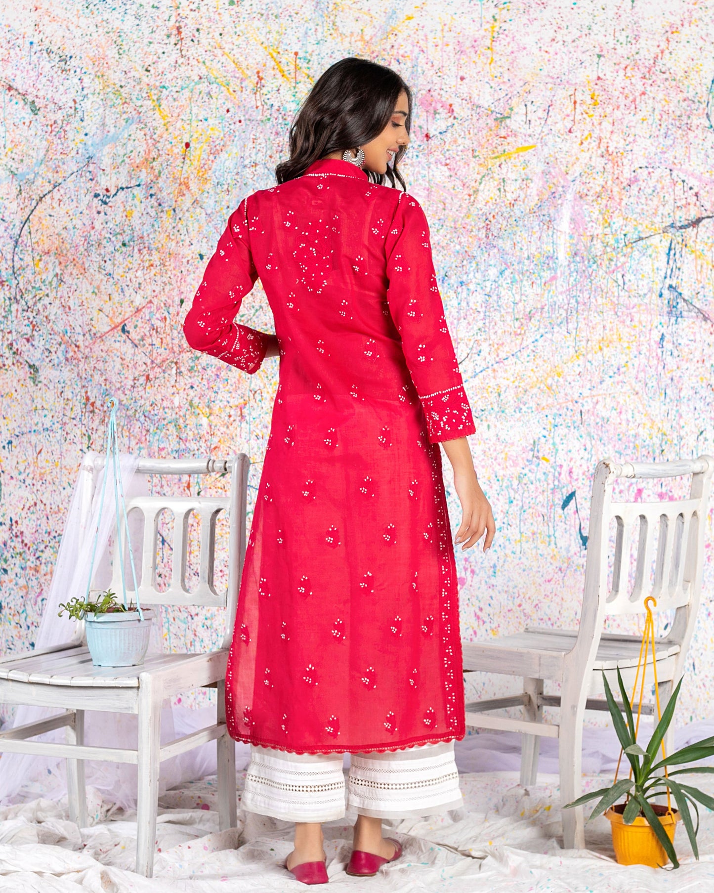 Pure Red Chikankari Kurta