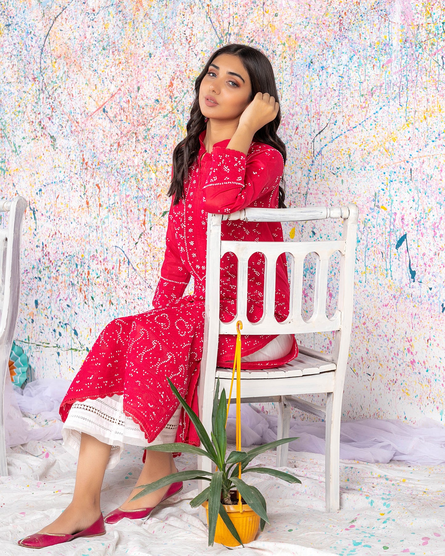 Pure Red Chikankari Kurta