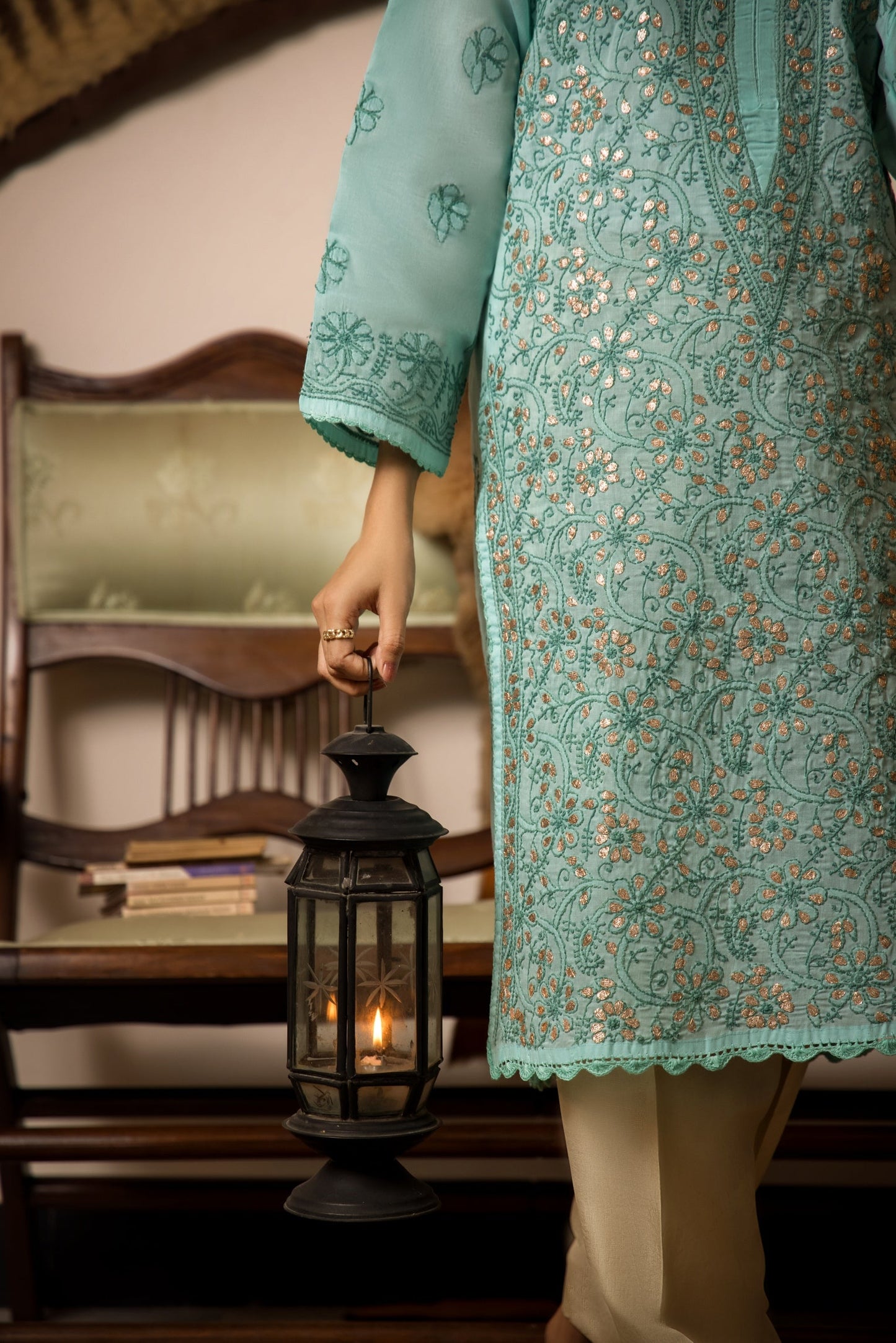 Sea Green Gota Pati Chikankari kurta
