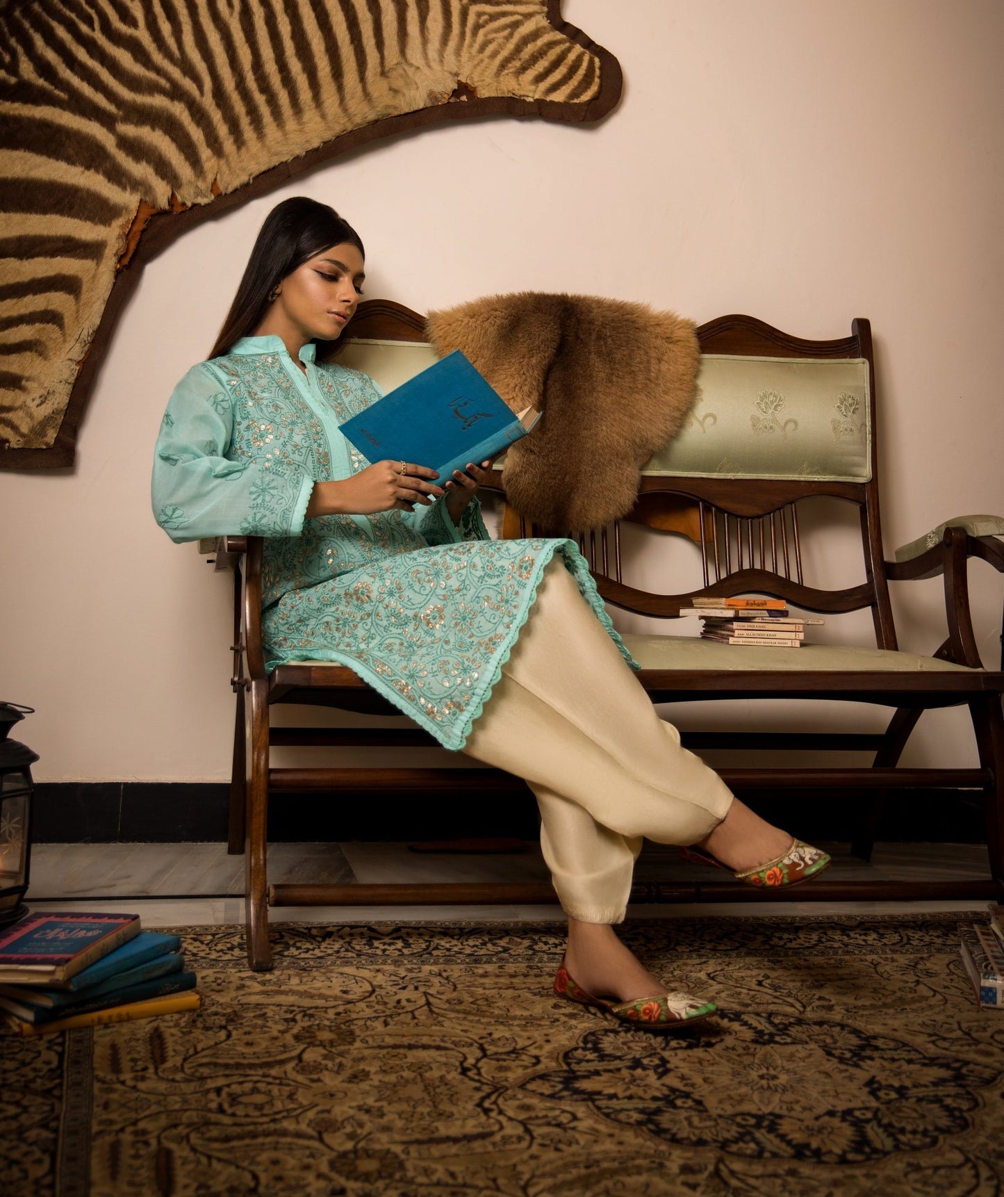Sea Green Gota Pati Chikankari kurta