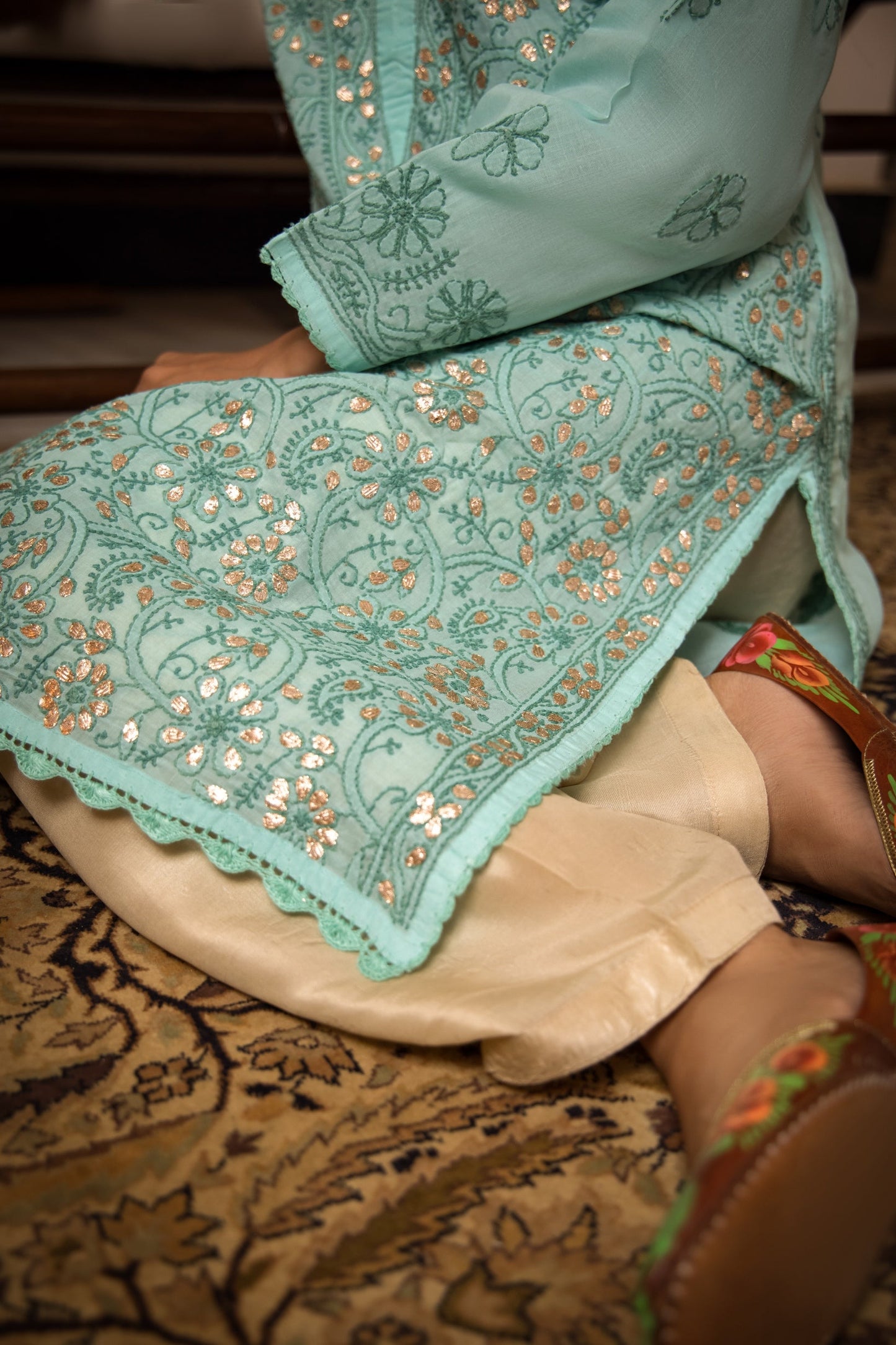 Sea Green Gota Pati Chikankari kurta