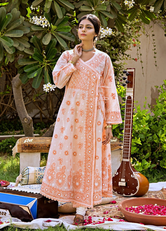 Peach Chikankari Angharkha