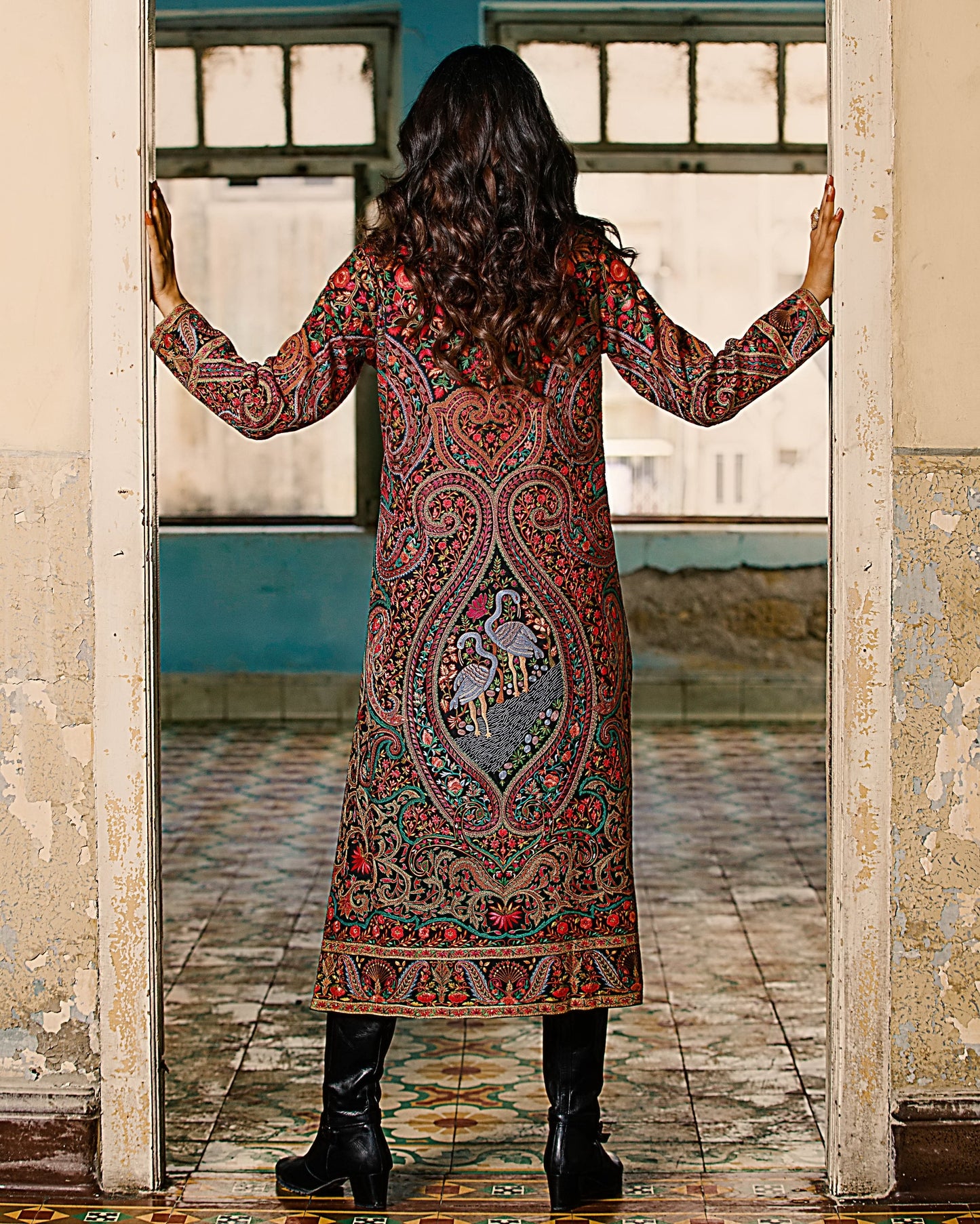 Aamna Ilyas Amna Jacket Embroidery Pakistan Fashion Aafrinish Swan StreetWear BlackBoots Black Multi Color Jacket