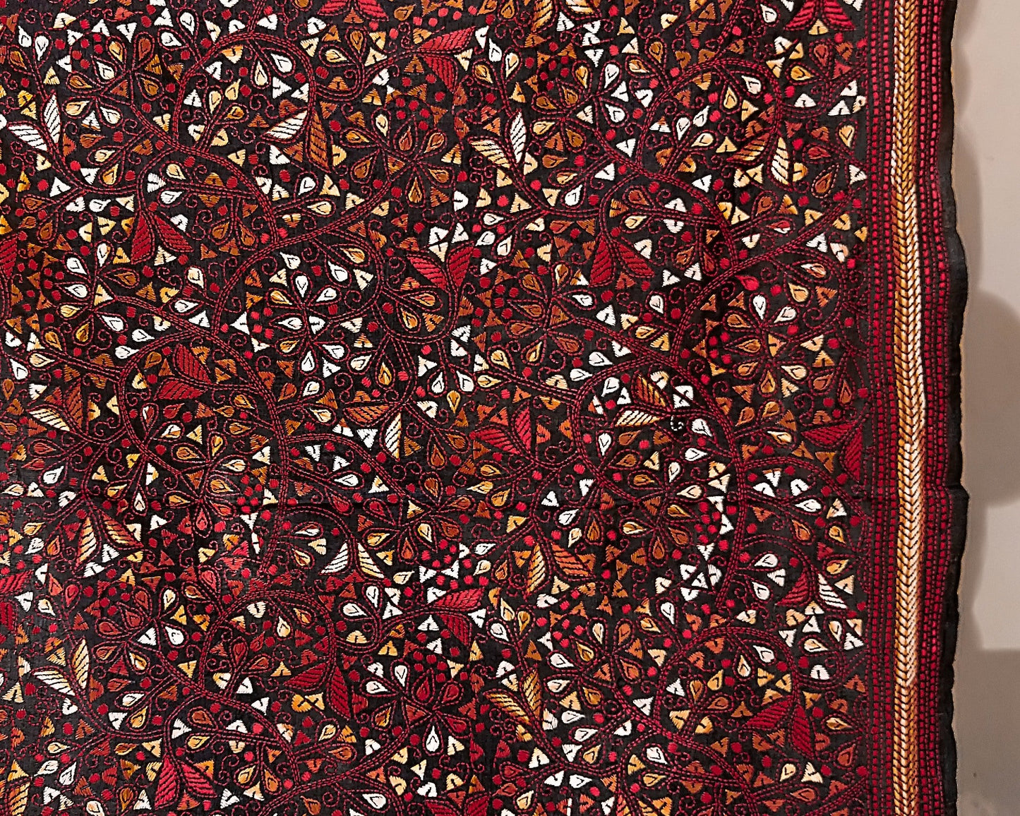 Fiery Red Kantha Dupatta
