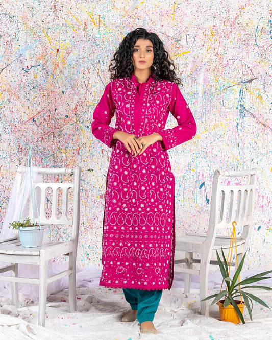 Striking Plum Chikankari Kurta
