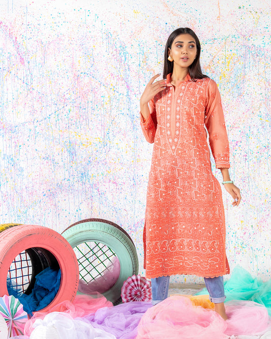 Coral Chikankari Kurta