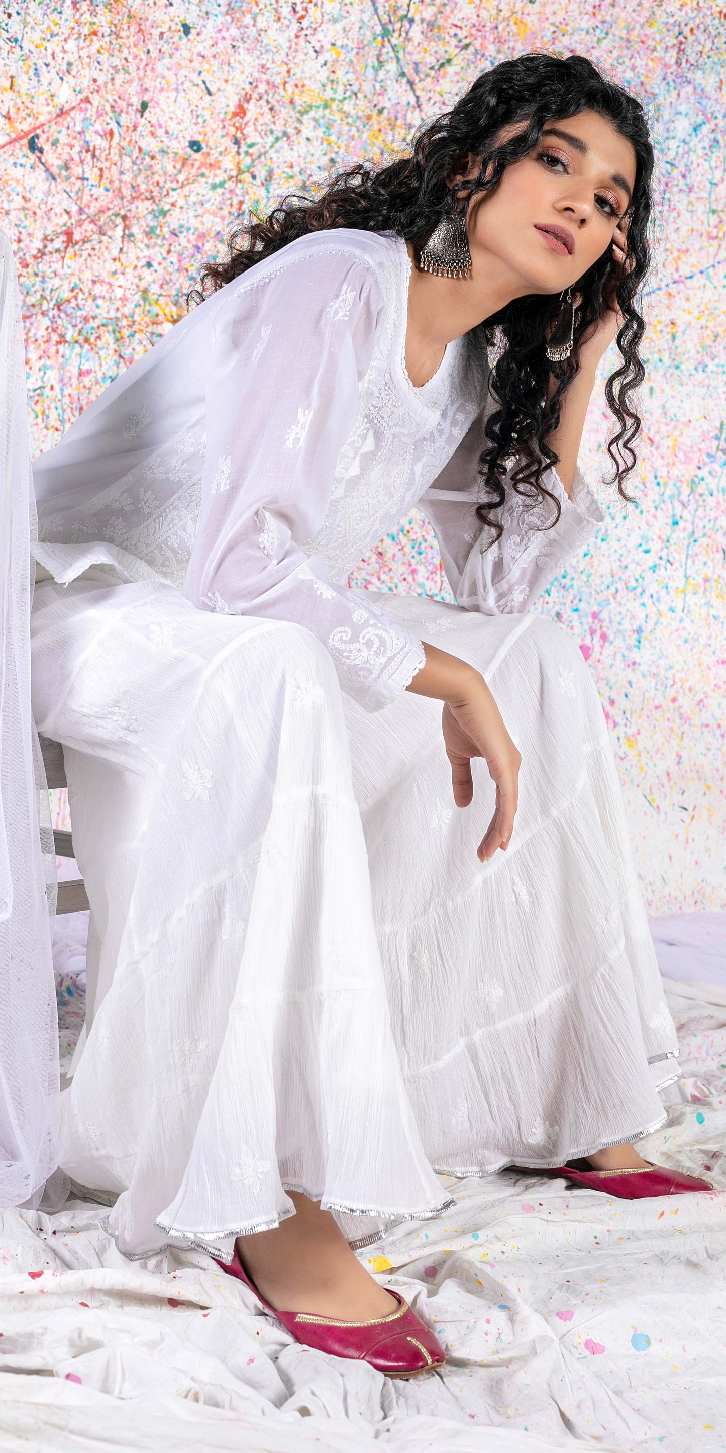White Crinkle Cotton Sharara
