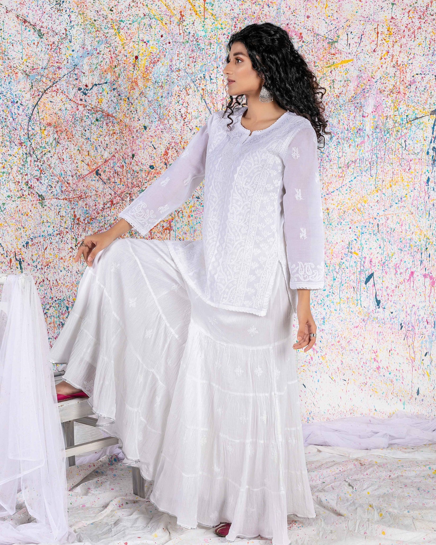 White Crinkle Cotton Sharara