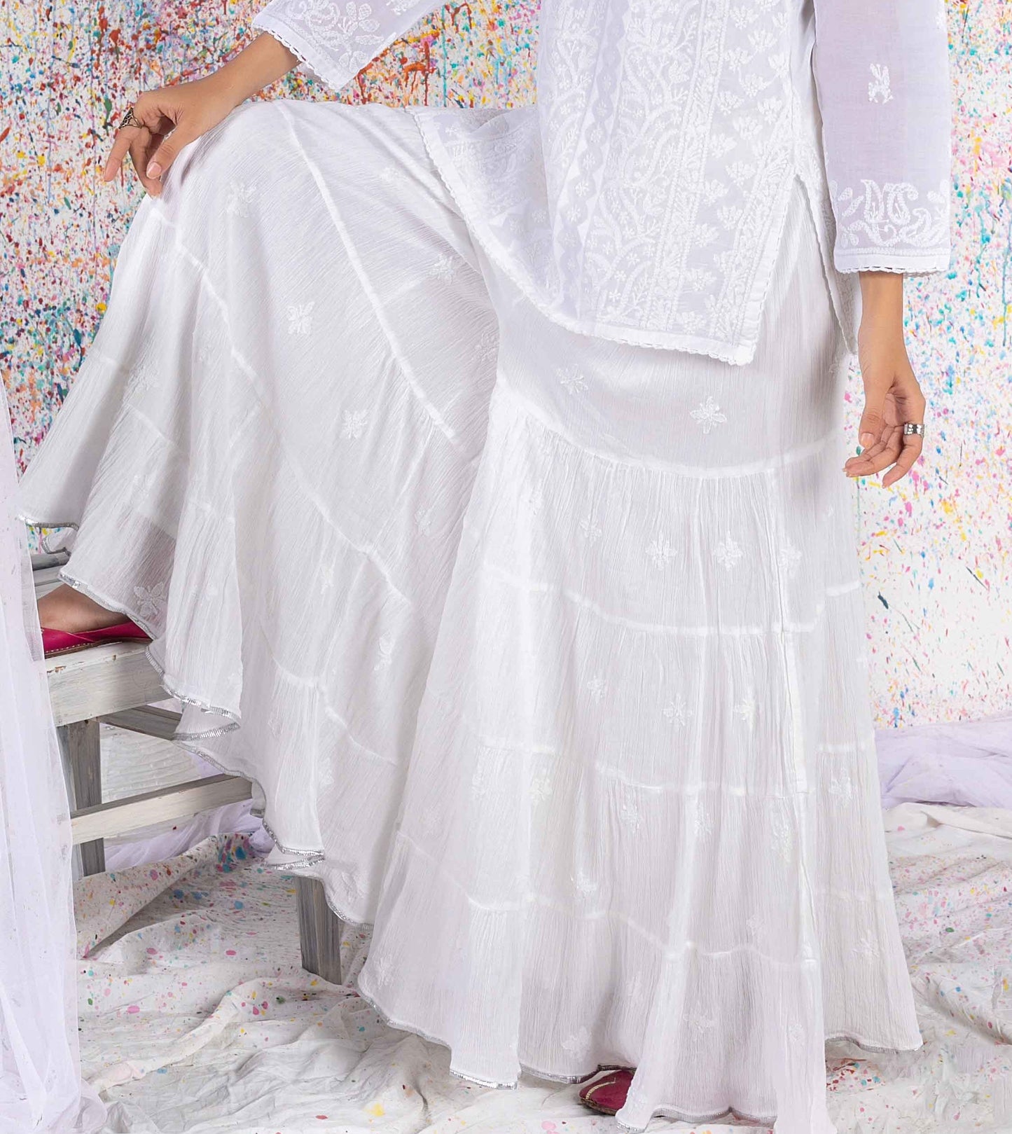 White Crinkle Cotton Sharara
