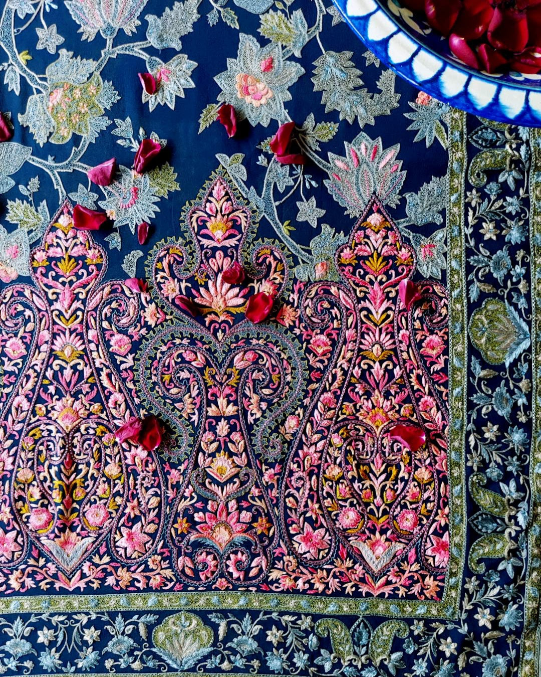 aafrinish floral Indian Chintz shawl pure georgette chiffon rose petals