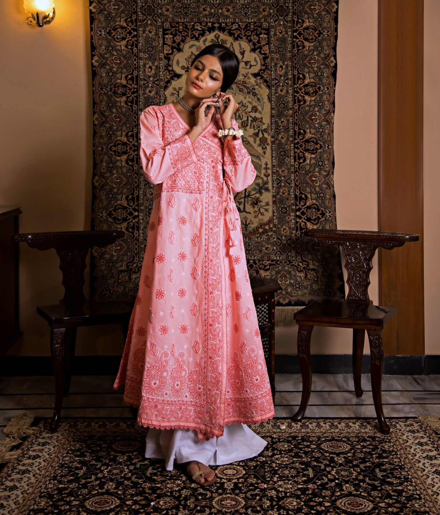 Aafrinish Zooni Sheikh Zooni-Sheikh Embroidery Pakistan Fashion Aafrinish Pink Angharka Carved Furniture Persian Rugs