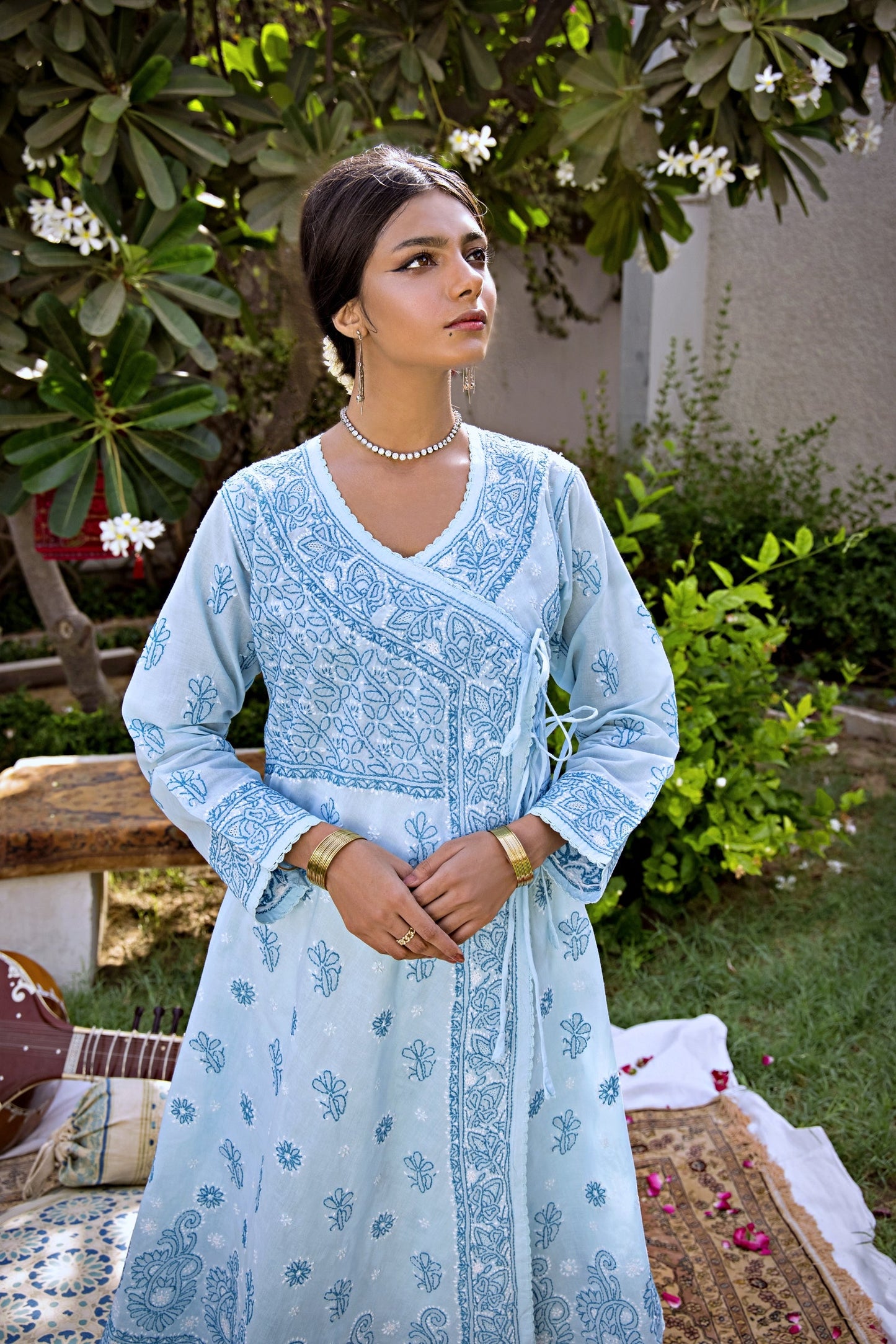 Aafrinish By Niazi Zooni Sheikh Baby Blue Angharkha Outdoor Garden Carpet Sitar