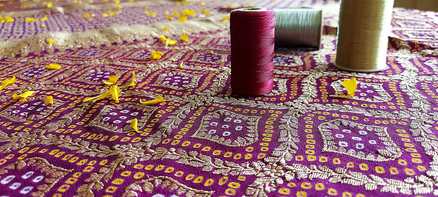 Imperial Purple Kutchi Chundri Saree