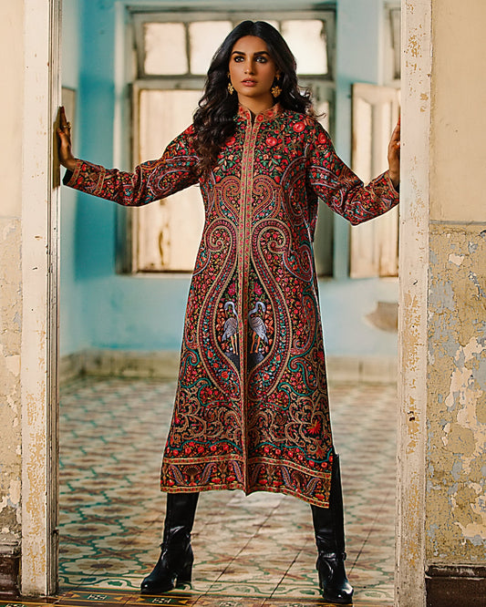 Aamna Ilyas Amna Jacket Embroidery Pakistan Fashion Aafrinish Swan StreetWear BlackBoots Black Multi Color Jacket