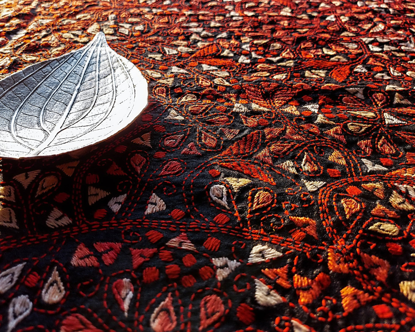 Fiery Red Kantha Dupatta