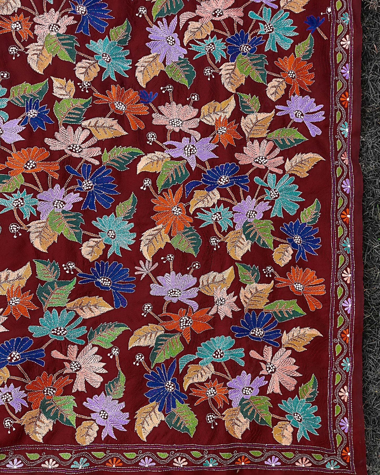 Burnt Maroon Kantha Dupatta