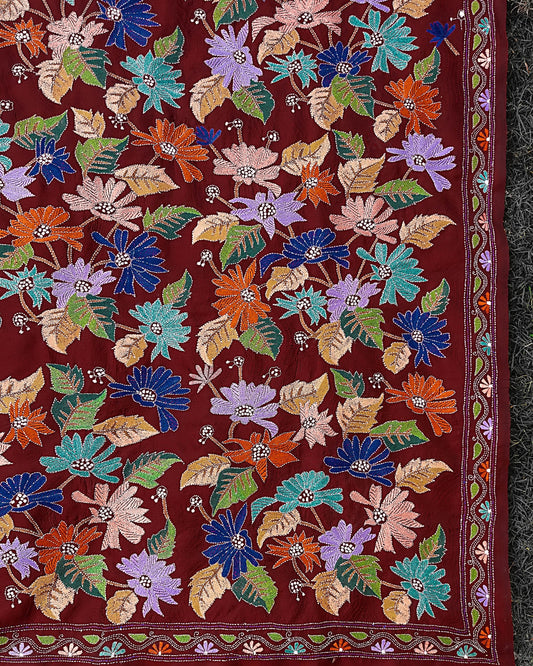 Burnt Maroon Kantha Dupatta