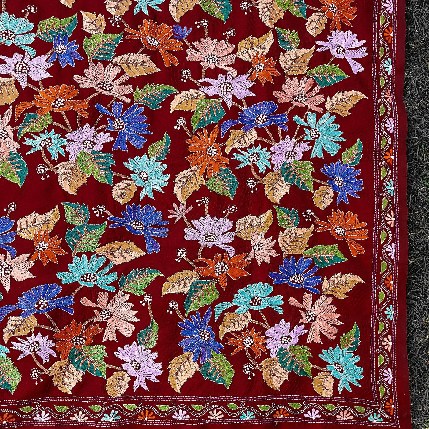 Burnt Maroon Kantha Dupatta