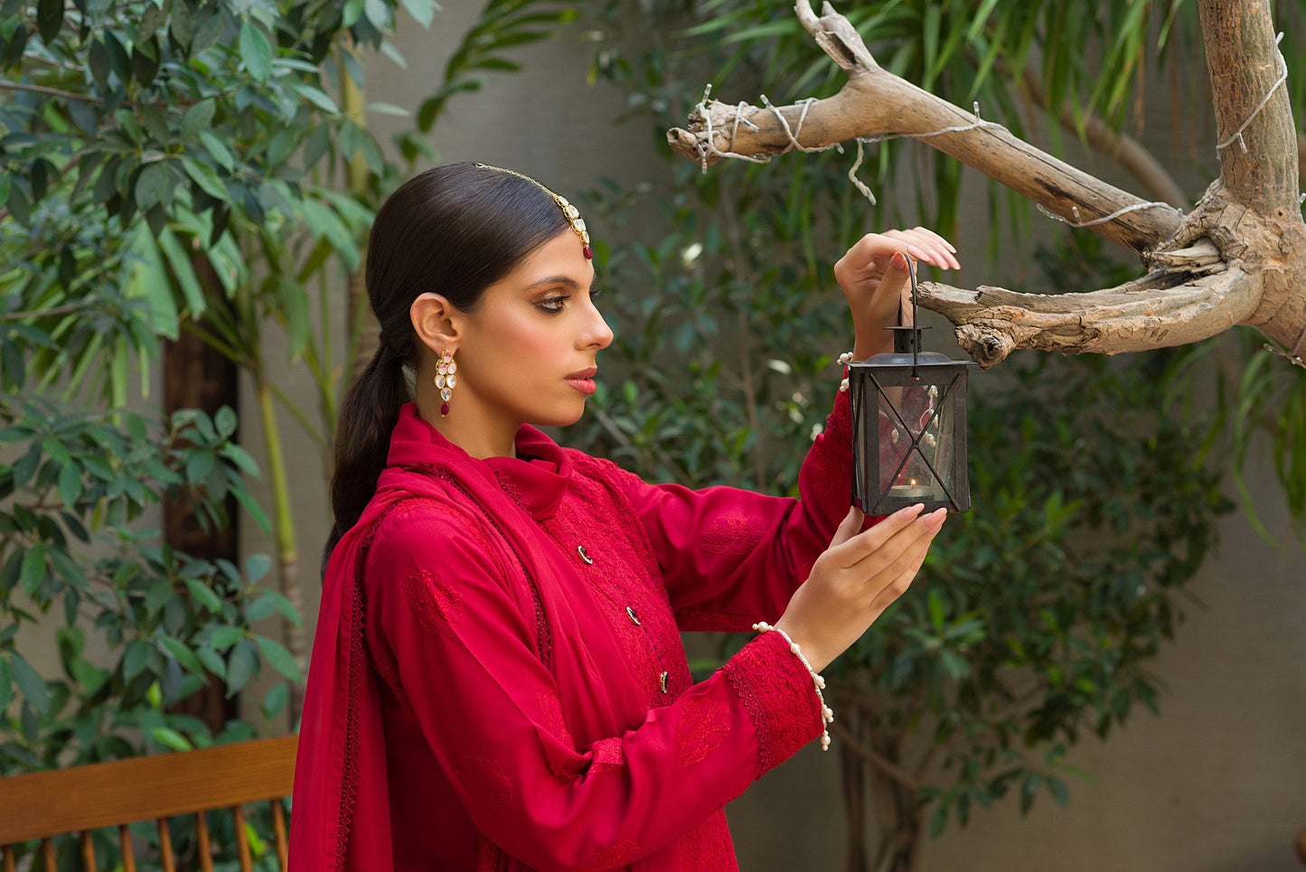 Deep Red Chikankari Kurta & Dupatta