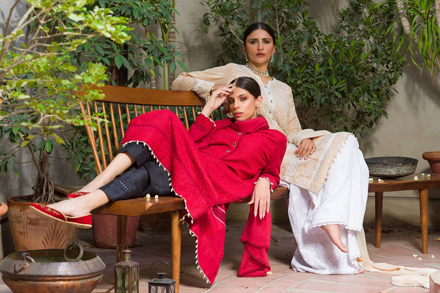 Beige Chikankari with Mirror Kurta & Dupatta